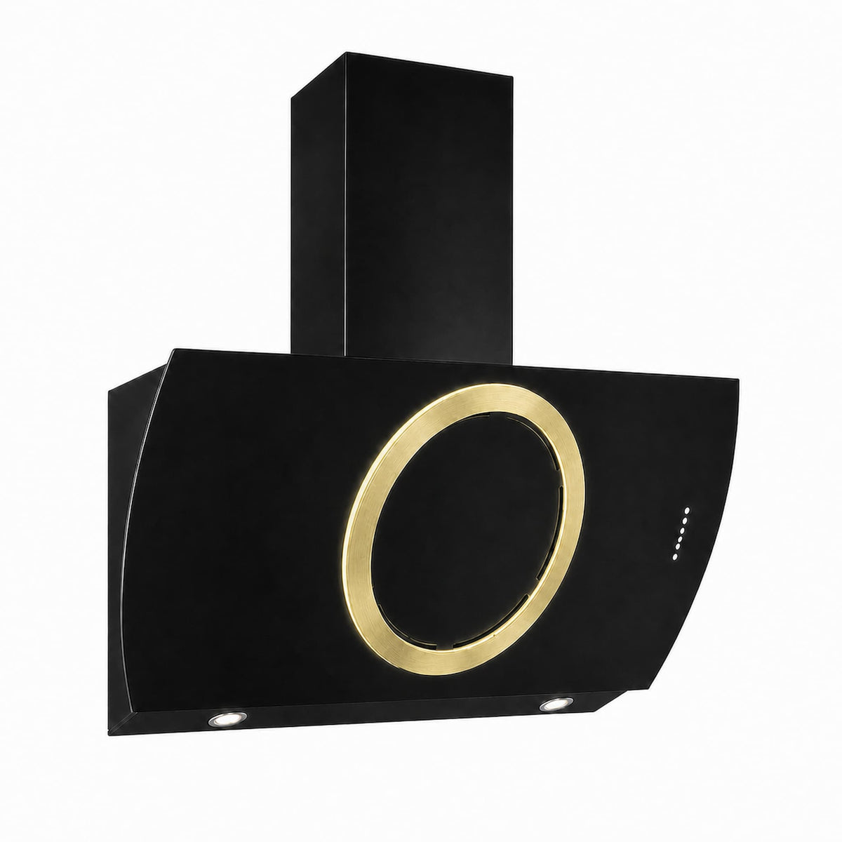 Wall mounted cooker hoods in gold, copper, gun metal and stainless steel tones