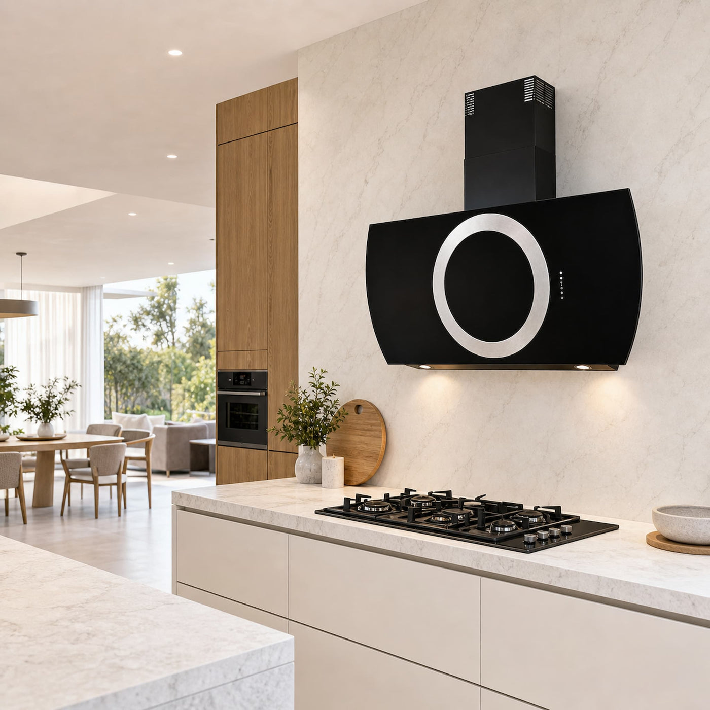 Stainless steel tone round center ring with surround led lighting to  give that glow of elegance when illuminated