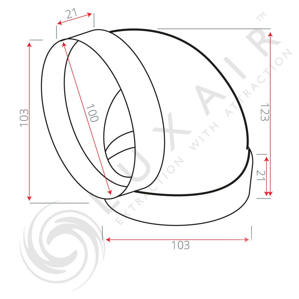 100mm 90° Round To Round Ducting Tube Elbow Connector - Luxair Cooker Hoods Limited