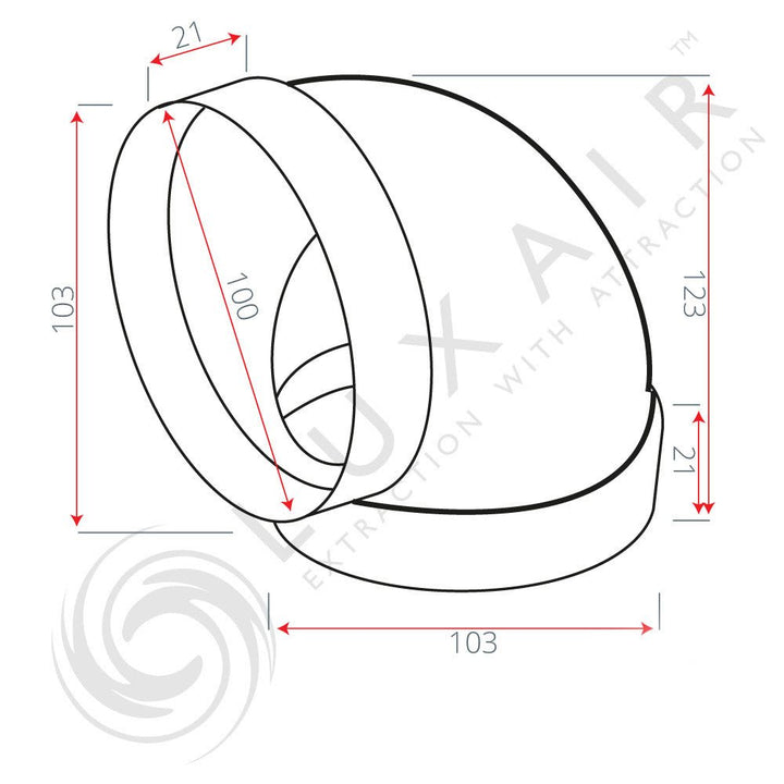 100mm 90° Round To Round Ducting Tube Elbow Connector - Luxair Cooker Hoods Limited