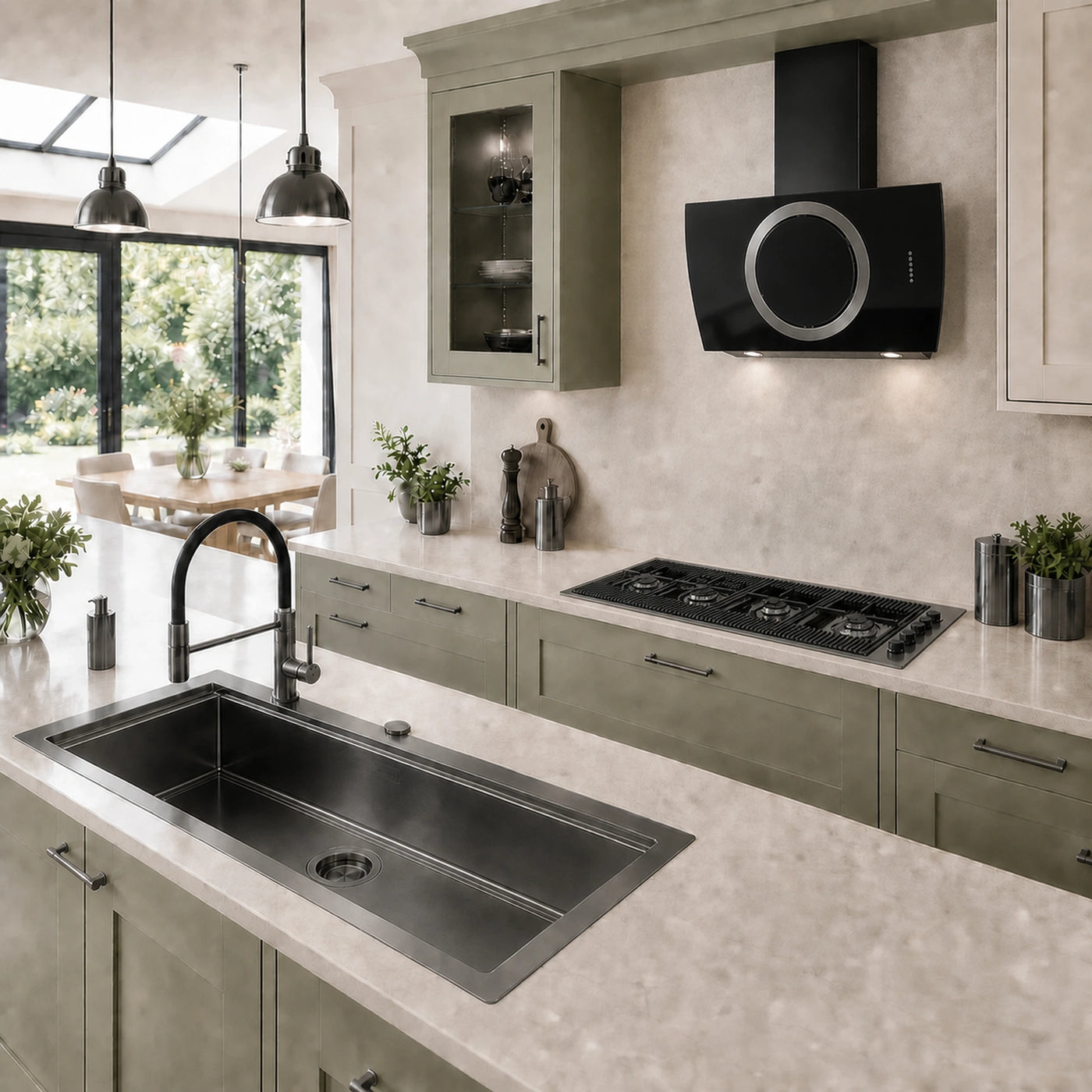 115cm Milano Lusso 4 burner gas hob with Como wall mounted cooker hood gun metal 