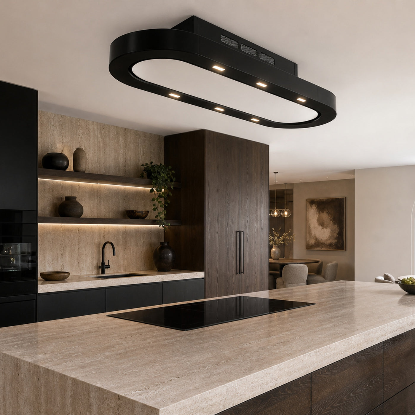 120cm x 50cm black with glass fascia and white glass door panel Capri recirculating cooker hood