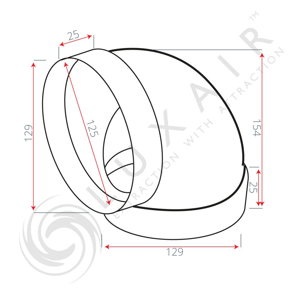 125mm (5") 90° Round Ducting Pipe Elbow - Luxair Cooker Hoods Limited