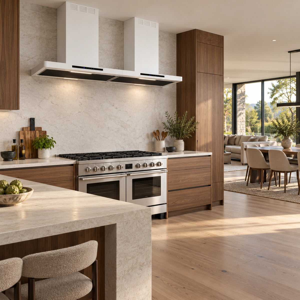 Luxair Linea 150cm extractor hood with a slim white canopy and black touch controls.