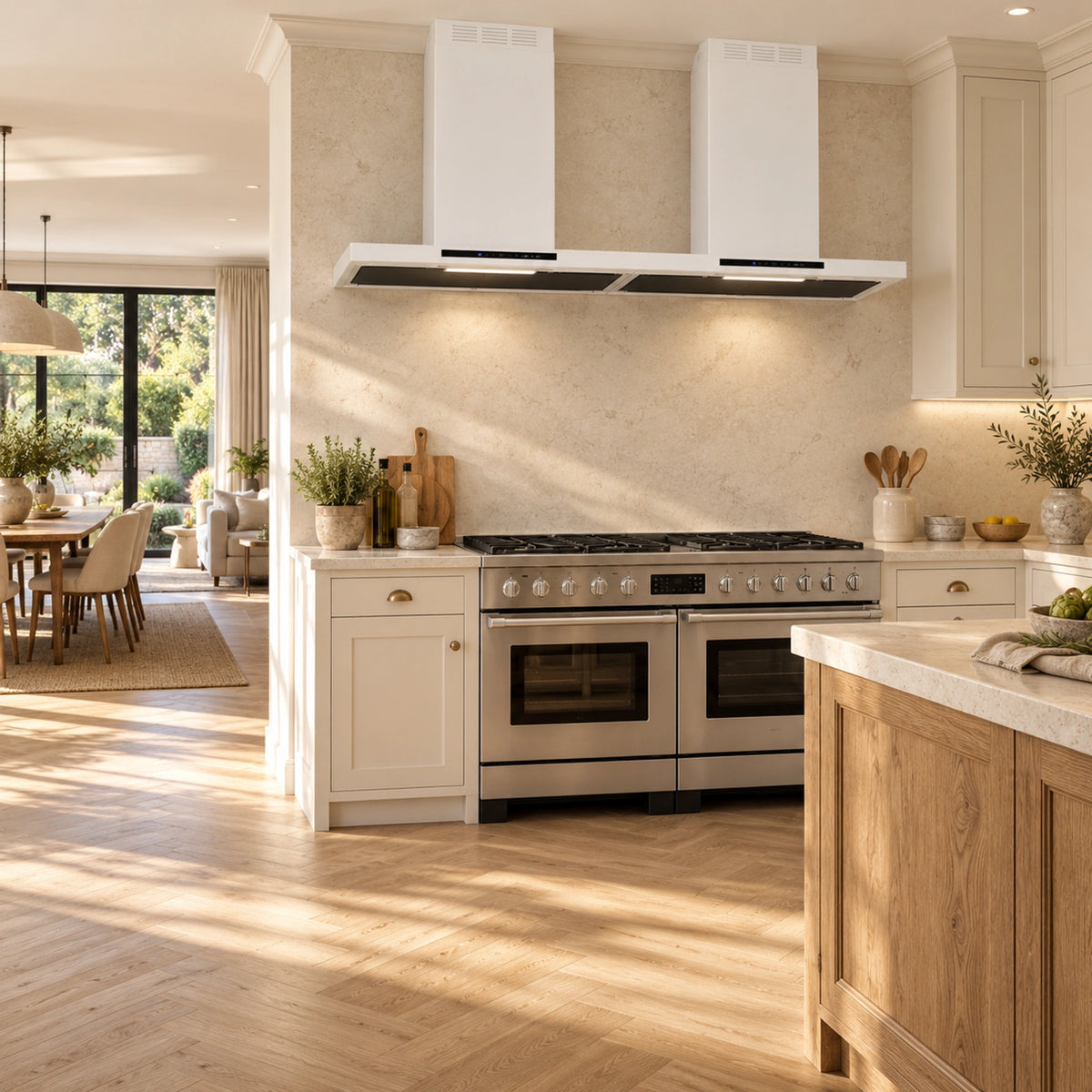 Luxair Linea 150cm white wall-mounted cooker hood with twin-motor extraction.