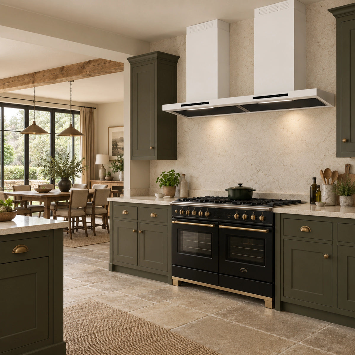 White Luxair Linea cooker hood featuring twin chimneys and a wide 150cm canopy.