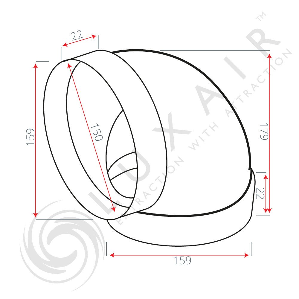150mm (6") 90° Round Ducting Elbow - Luxair Cooker Hoods Limited