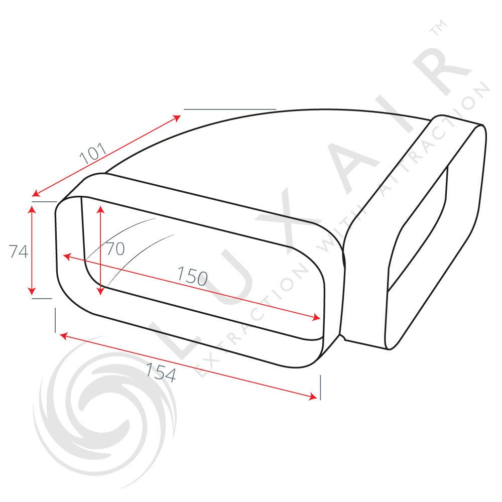 150mm x 70mm (5") 90° Horizontal Ducting Bend Elbow - Luxair Cooker Hoods Limited