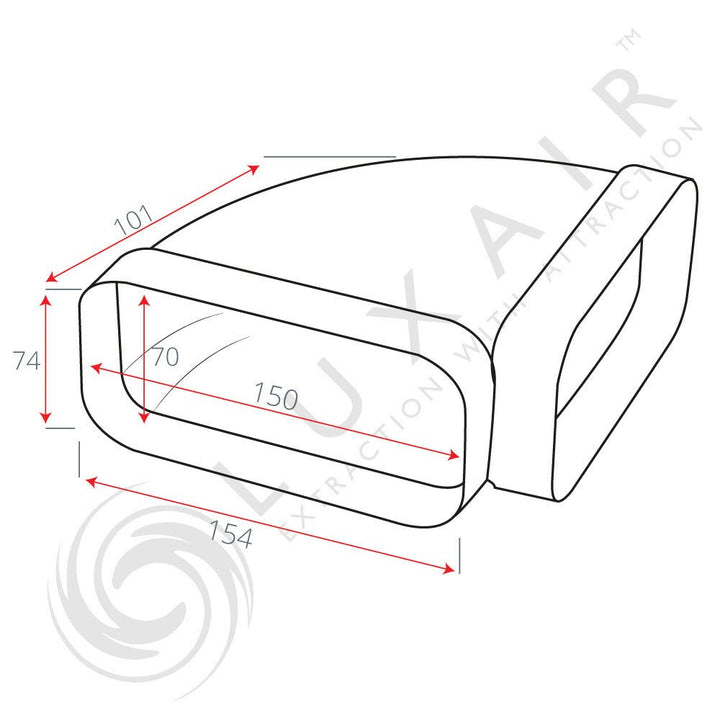 150mm x 70mm (5") 90° Horizontal Ducting Bend Elbow - Luxair Cooker Hoods Limited
