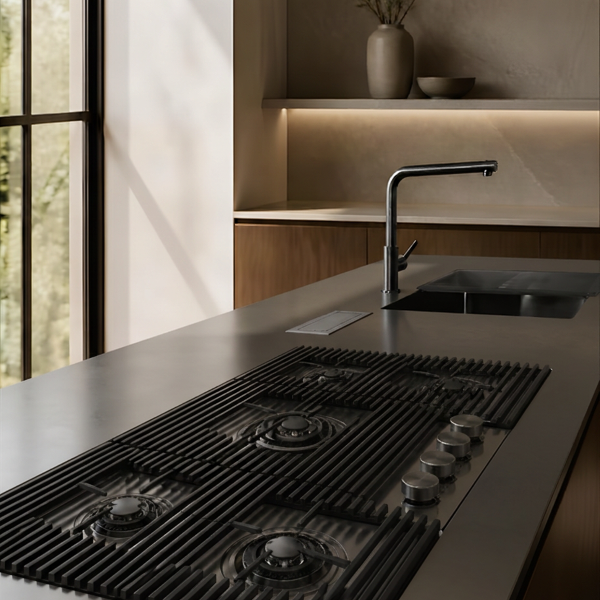 Flush Fit Gun Metal 5 burner with Matching undermount Sink