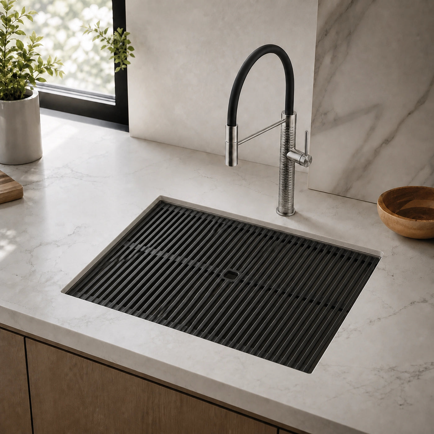 Milanello 47cn undermount sink with milano tap stainless steel and full cover draining board top groove mounted