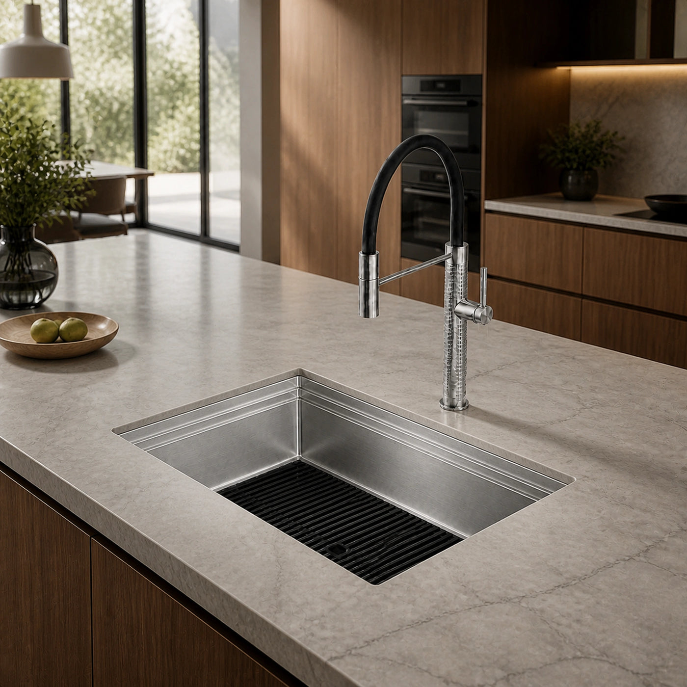 Milanello 47cn undermount sink with milano tap stainless steel and full cover draining board kitchen island