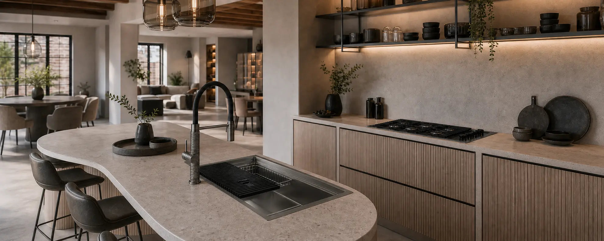 gun meta gas hob with matching gum metal sink and tap 