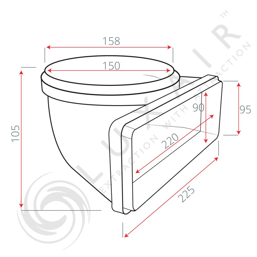220mm x 90mm Round To Rectangular 90° Elbow - Luxair Cooker Hoods Limited