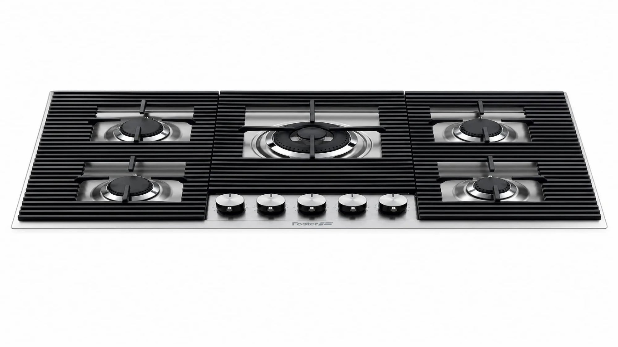 top mounted range gas hob with 5 burners including a 4kw wok burner stainless steel metal finish