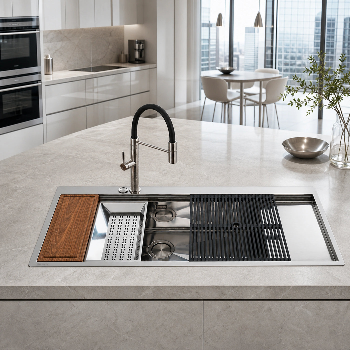 The Foster Milanello 120cm Workstation Sink LHB Stainless Steel With Milano Luxury Tap