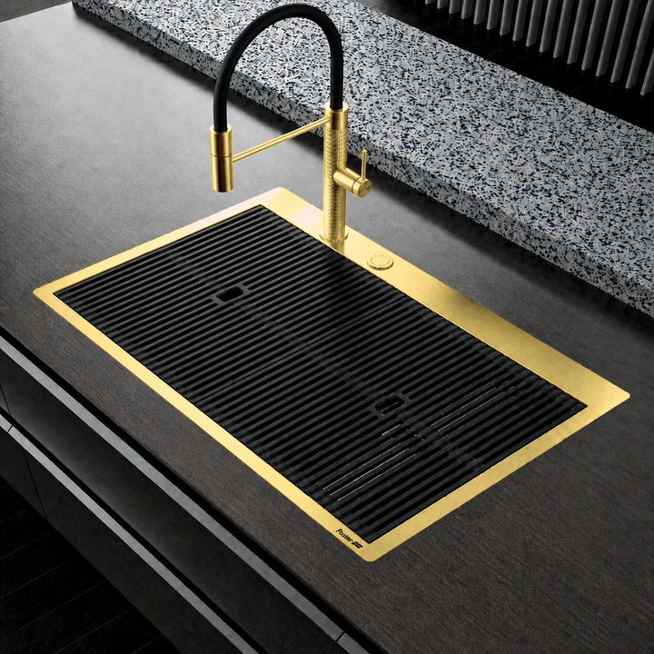 Milano top mounted 80cm luxury sink with the milano mixer tap gold