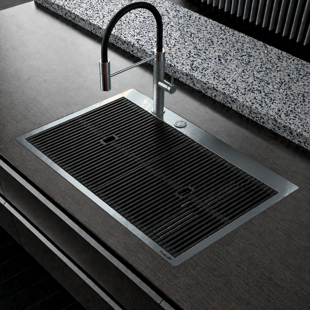 Milano top mounted 80cm luxury sink with the milano mixer tap gun metal