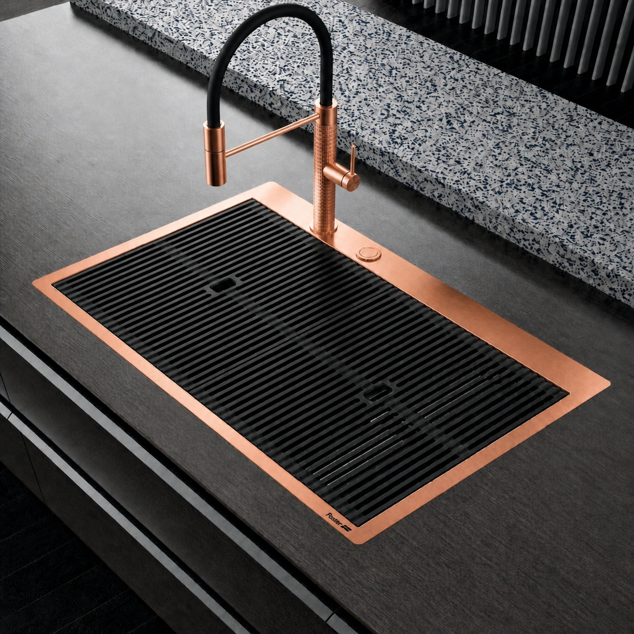 80cm top mounted milano sink copper with the two drainer boards and the milano luxury copper matching mixer tap