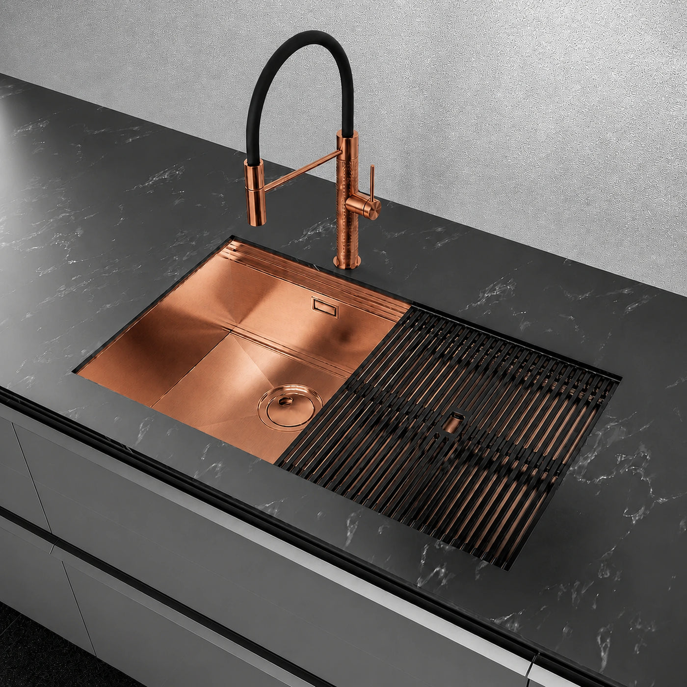 Milano under mounted 80cm luxury sink with the milano mixer tap copper