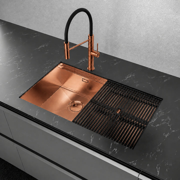 Milano under mounted 80cm luxury sink with the milano mixer tap copper