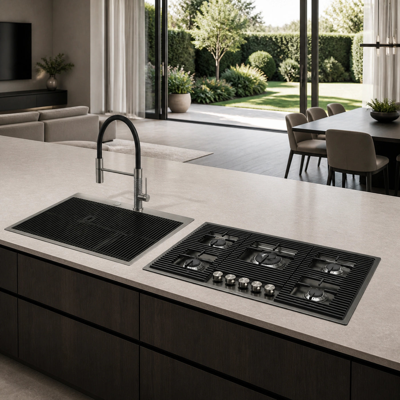 Milano 80cm sink in gun metal showing the two drainer boards that are included with the sink