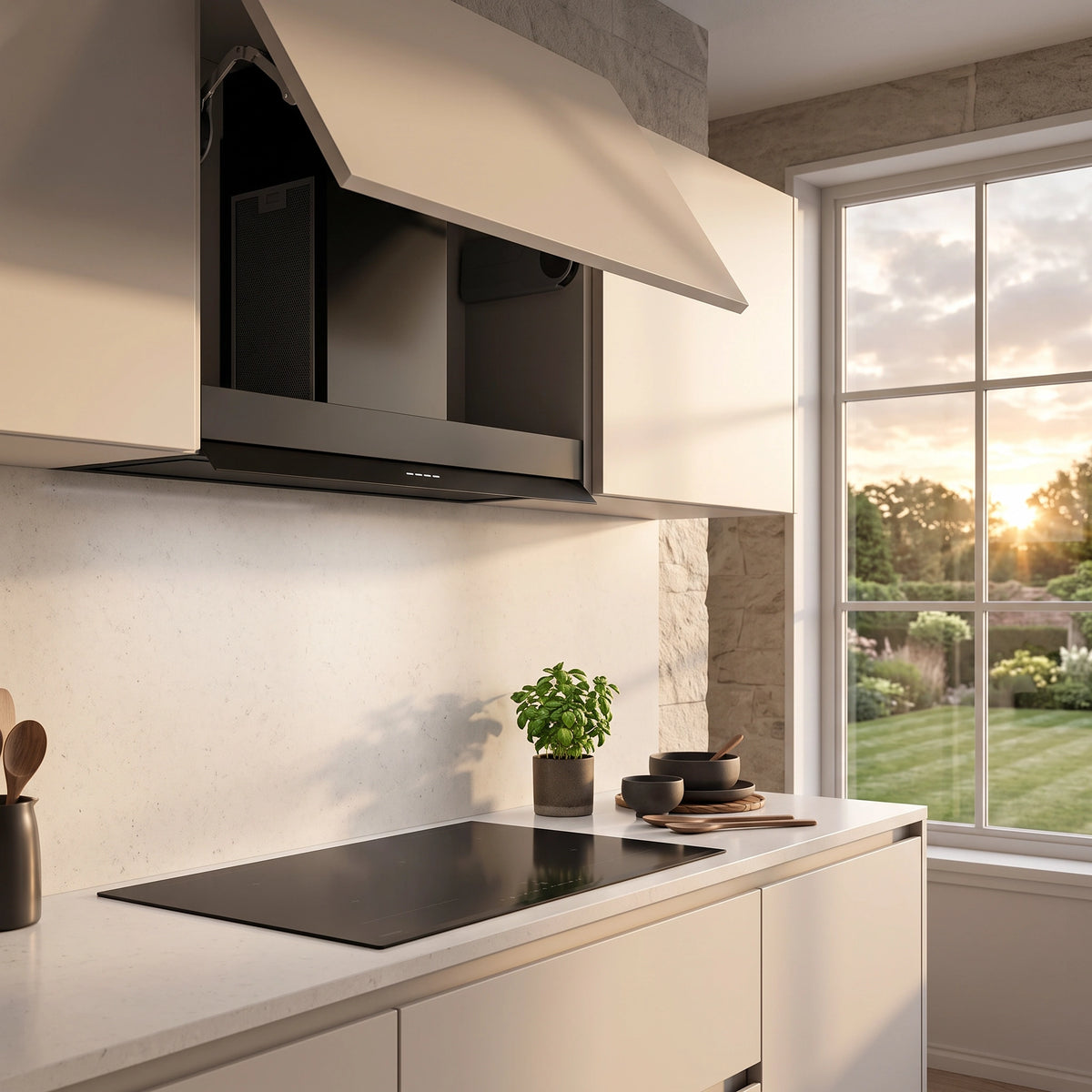 86cm built in canopy cooker hood with none condensation technology matt black