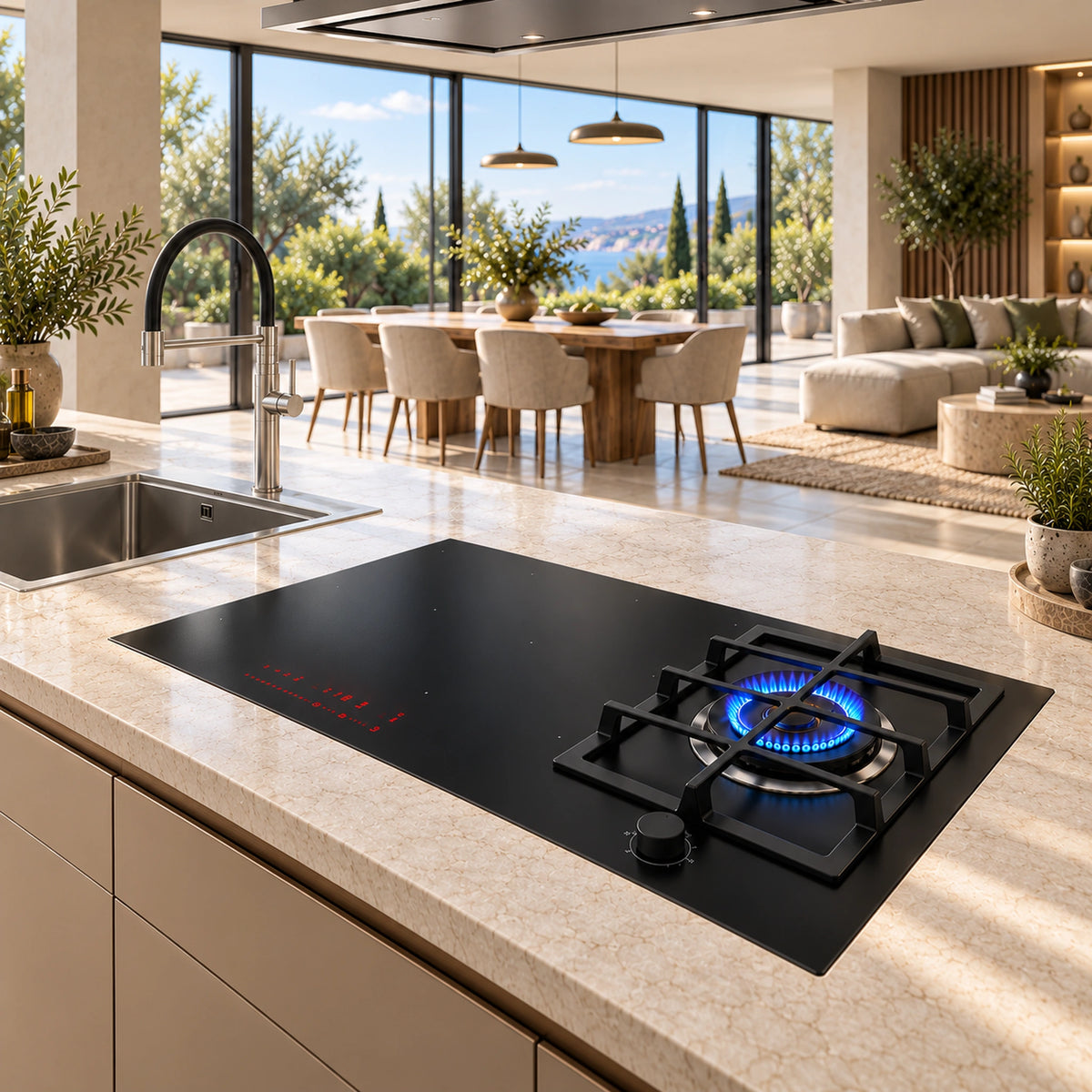 90cm - Hybrid Gas and Induction Hob with Wok Burner - Image 7