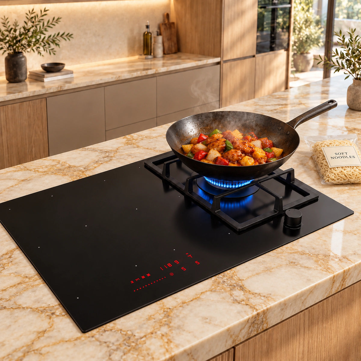 90cm - Hybrid Gas and Induction Hob with Wok Burner - Image 3