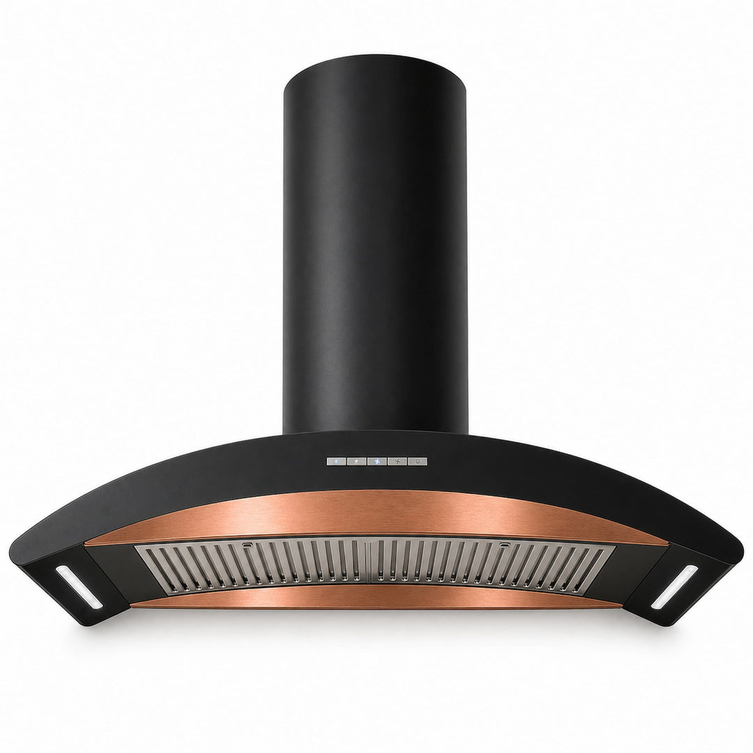 90cm kitchen island cooker hood with copper PVD steel and powerful motor