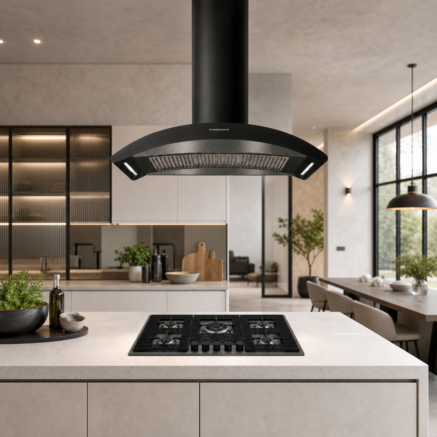 90cm island cooker hood with new PVD Gun metal steel fascia - powerful motor easy install 