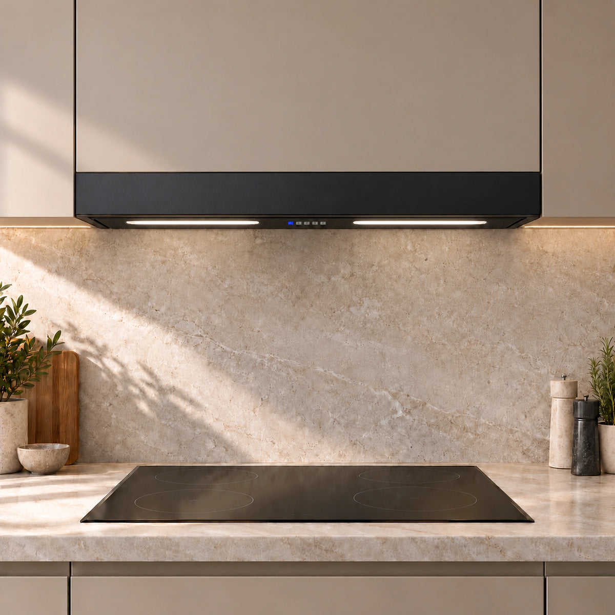 115cm None drop steam canopy cooker hood matt black with LED lights 
