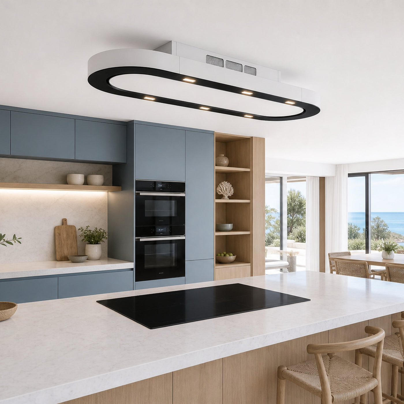 No ducting needed this extractor used a matt carbon filter system that  leans the air