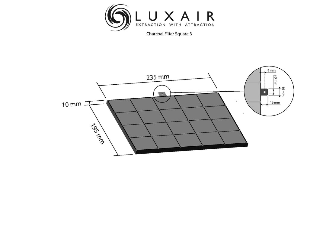 Square Charcoal Filter - NUMBER 3 - Luxair Cooker Hoods Limited