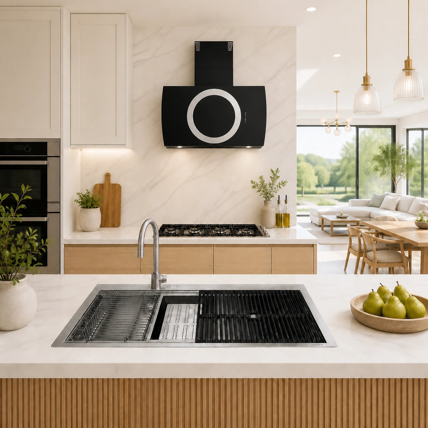 Milano lusso 115cm gas hob with rapid wok burner paired with a Como 110cm wall mounted cooker hood 