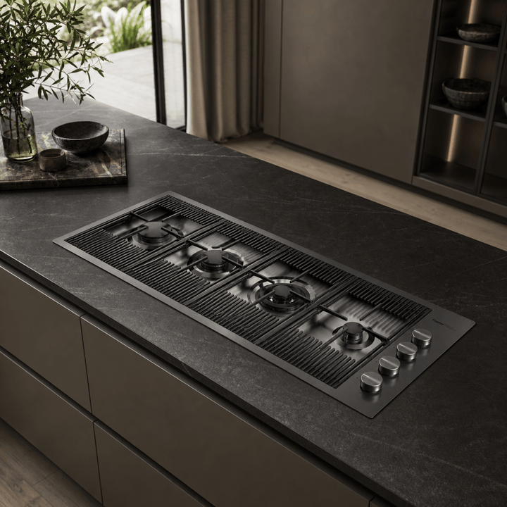 4 burner panoramic gas hob with wok burner gun metal