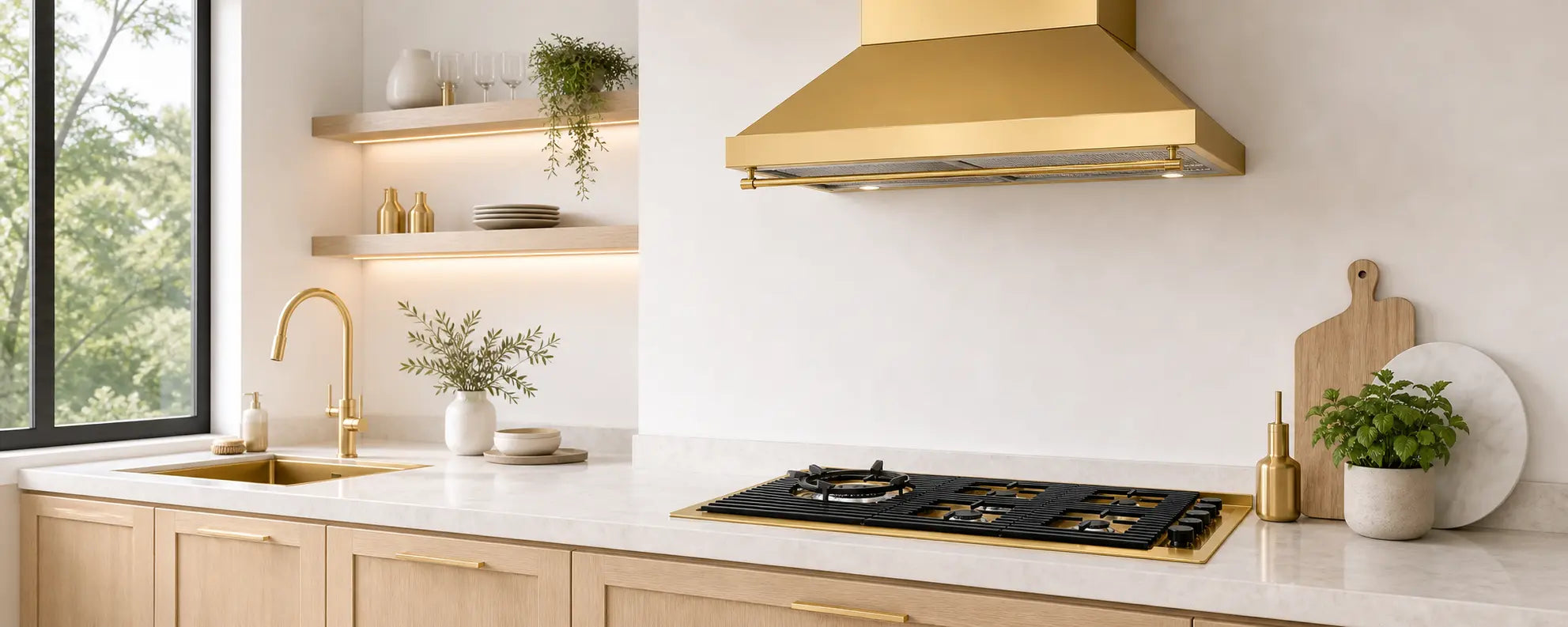 gold 5 burner gas ho with matching gold sink