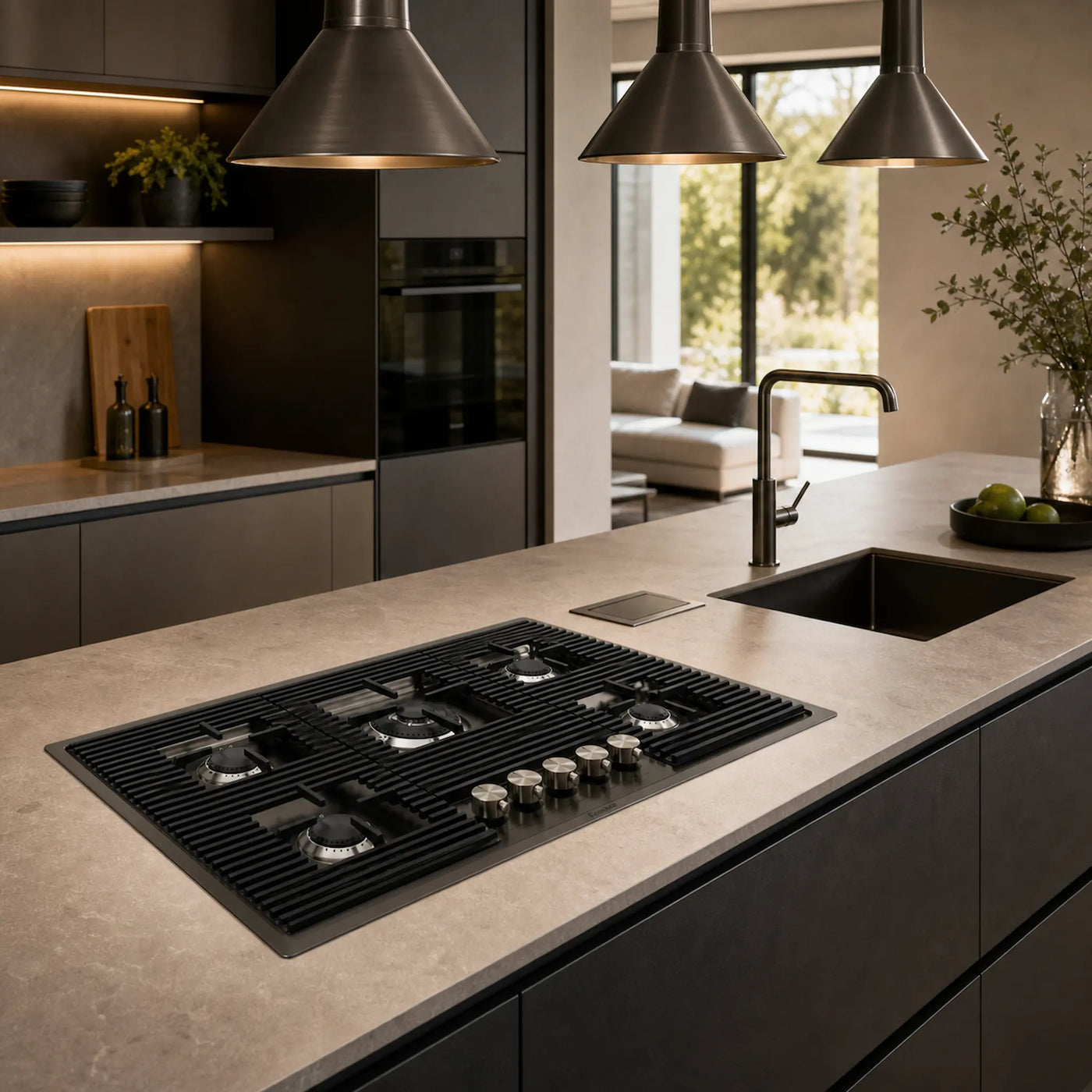 80cm Milano gas hob gun metal with matching Milano under mount sink and tap