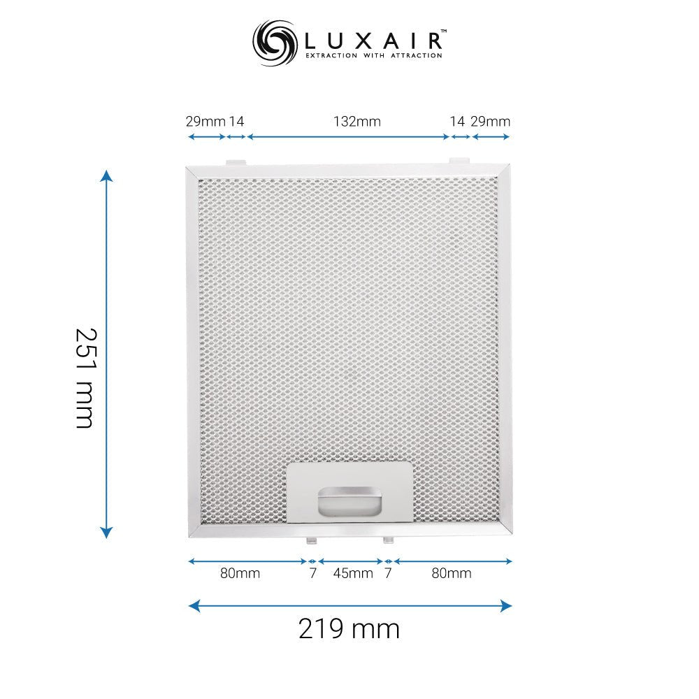 Metal Grease Filter 219mm x 251mm - Luxair Cooker Hoods Limited