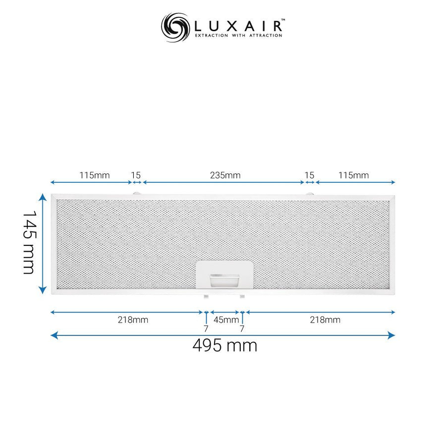 Metal Grease Filter 495mm x 145mm - Luxair Cooker Hoods Limited