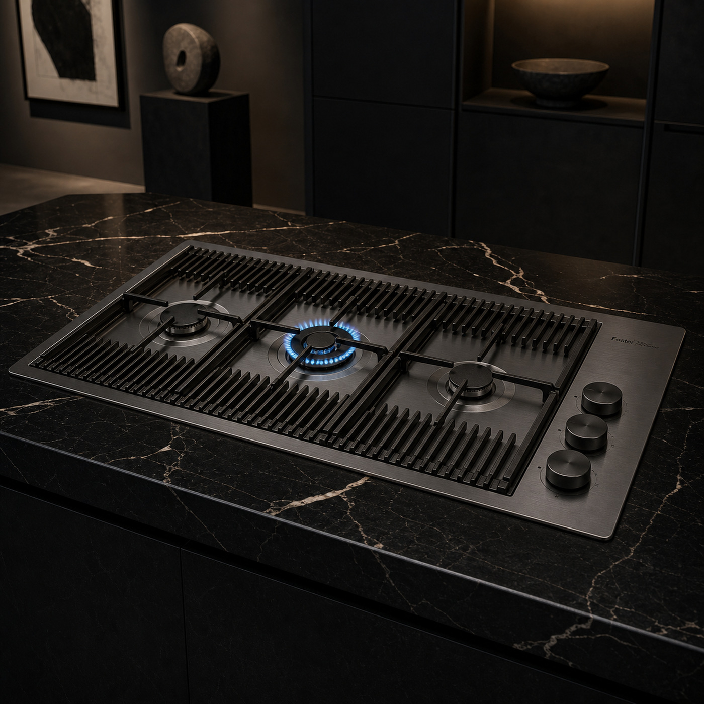 Milanello 3 burner gas hob Gun Metal