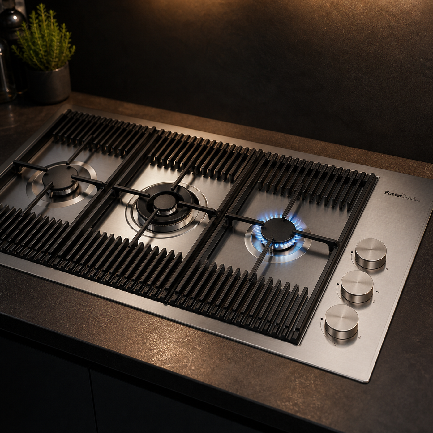 Milanello 3 burner gas hob stainless steel 