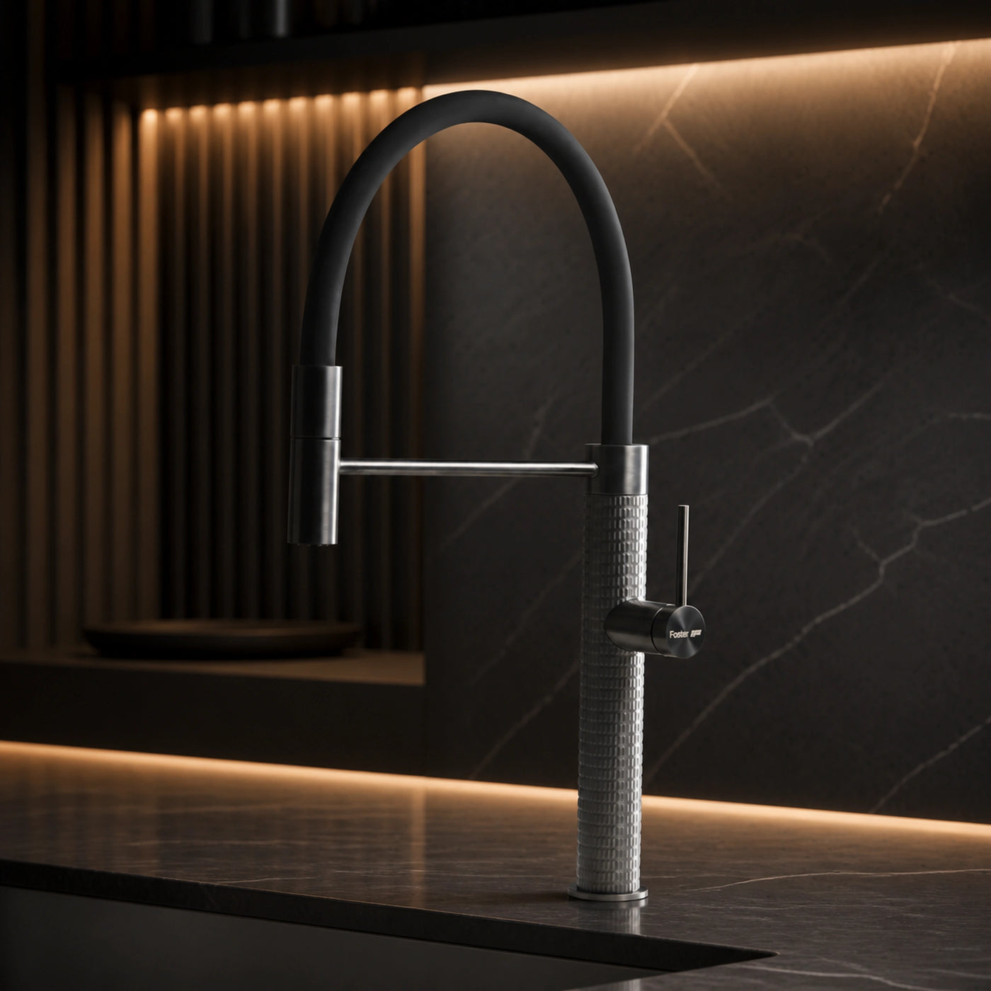 Milano Luxury gun metal pvd steel mixer tap with matte black flexible hose and detachable shower head 