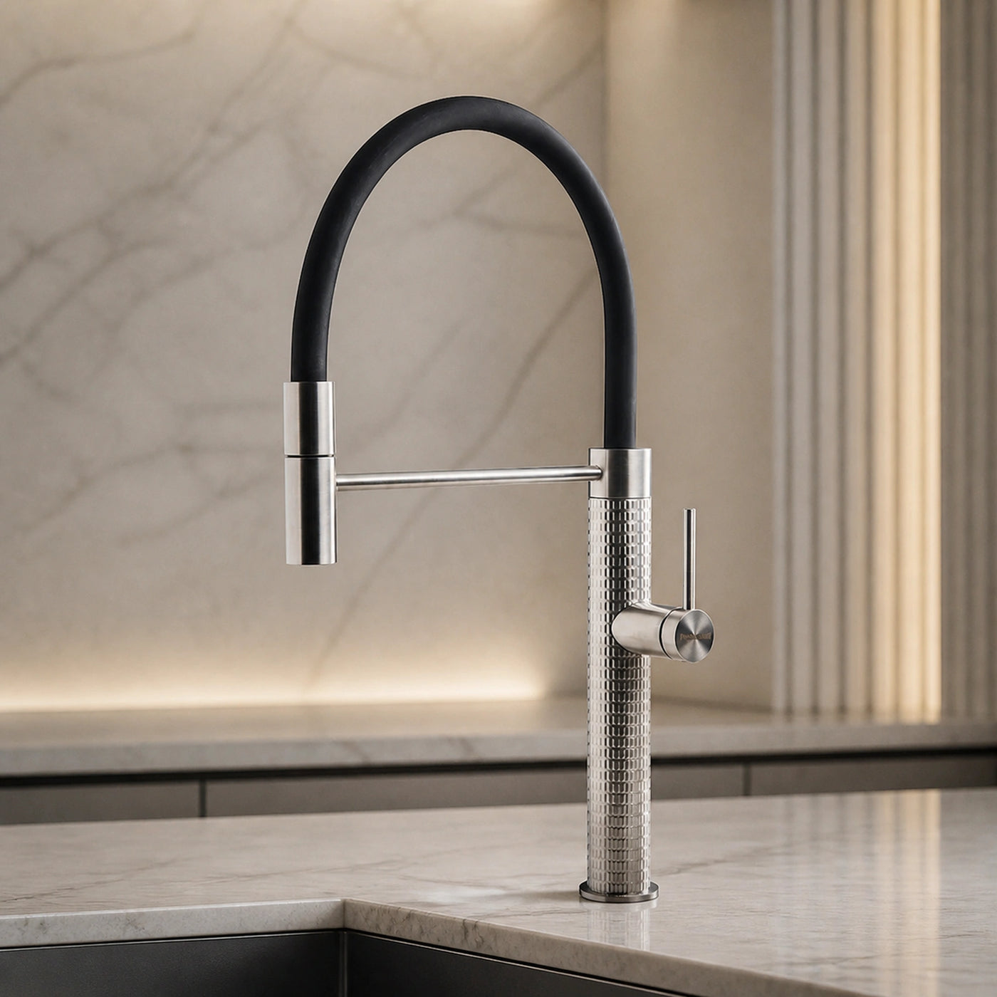 Milano Luxury stainless steel pvd steel mixer tap with matte black flexible hose and detachable shower head 