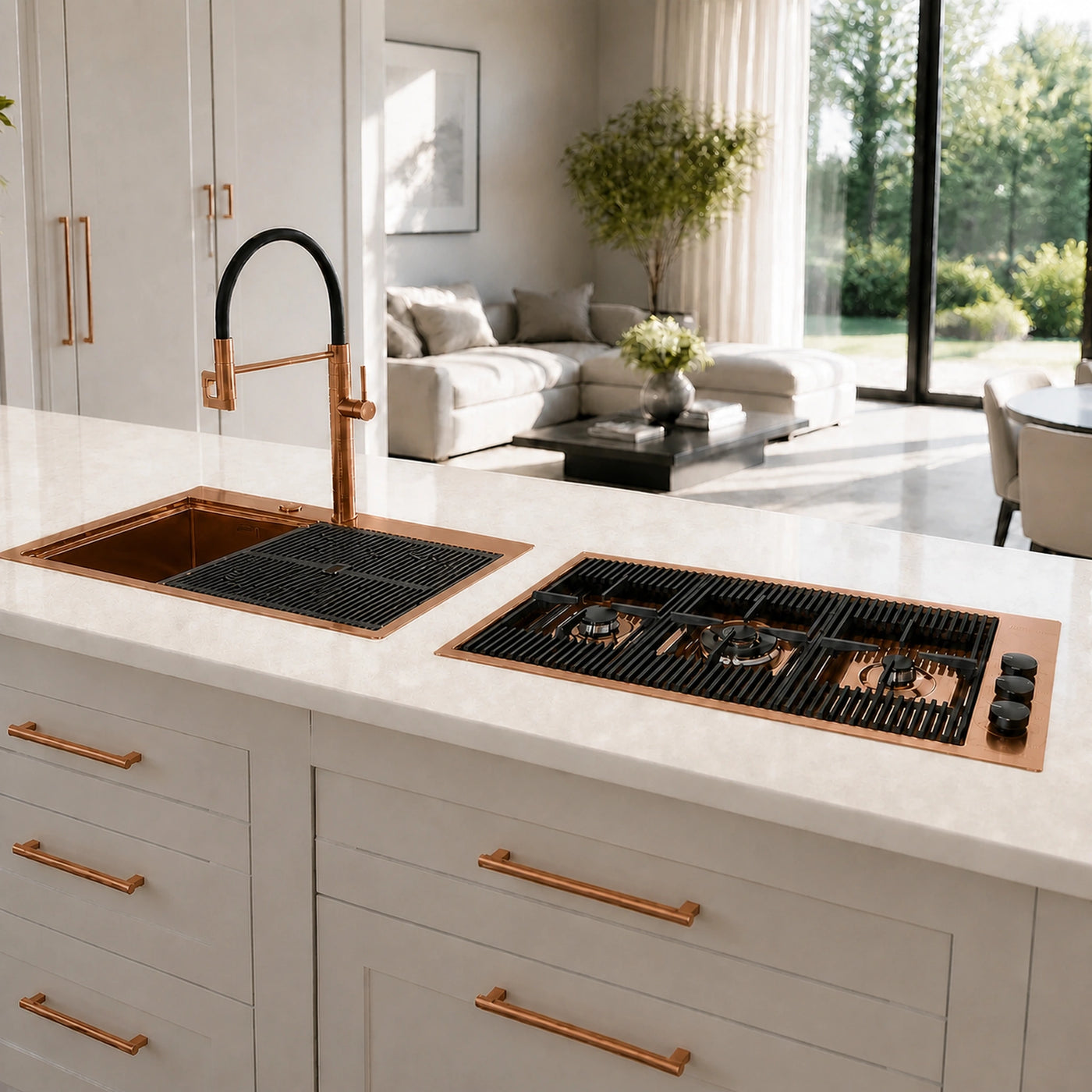 87cm gas hob Copper milano lusso ideal for under wall cabinets with the matching Milano sinks range