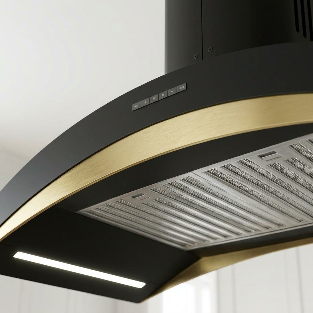 Beautifully crafted Designer Curved cooker hood, available in Wall & Island version 