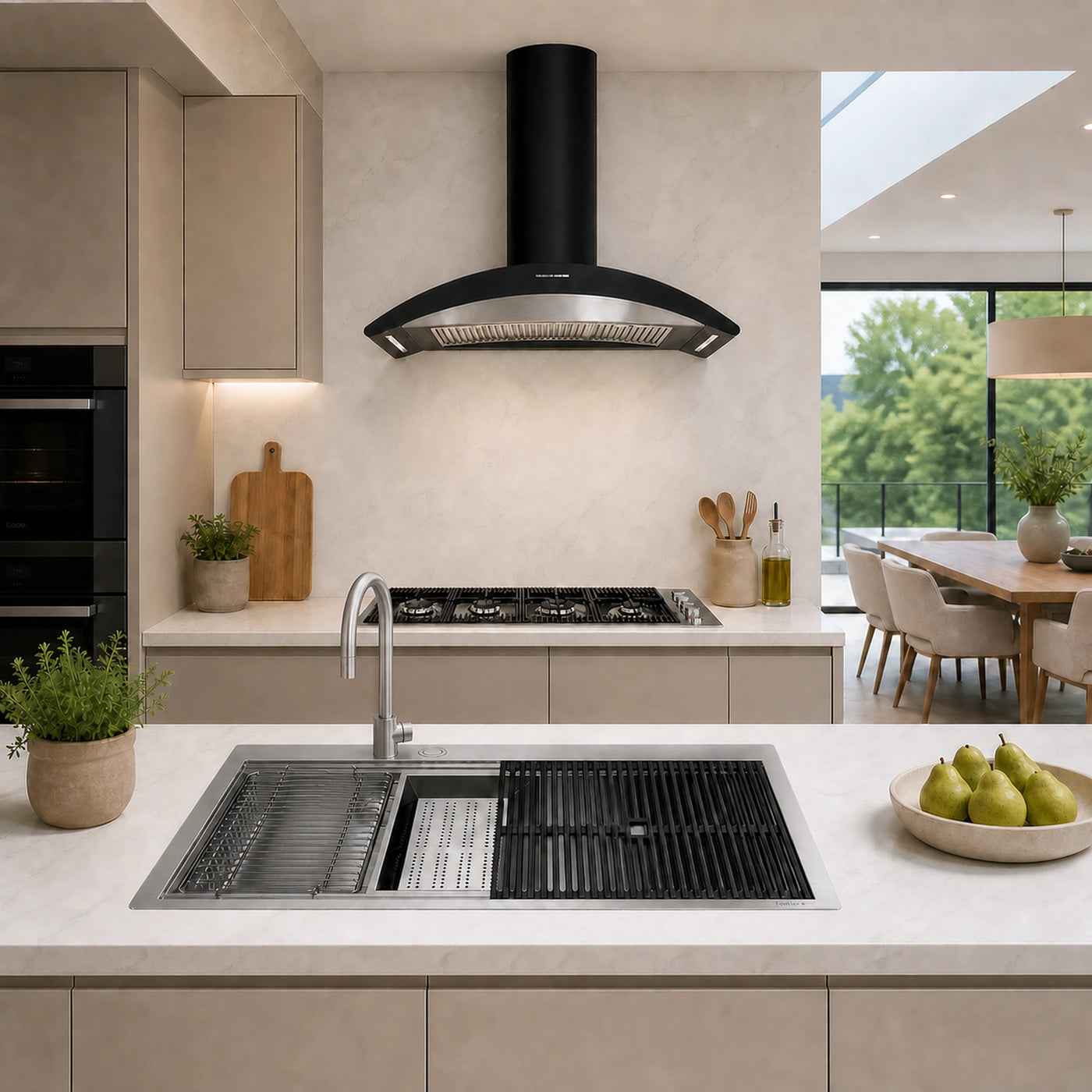Milano lusso 115cm gas hob with rapid wok burner paired with a Monza 110cm wall mounted cooker hood 