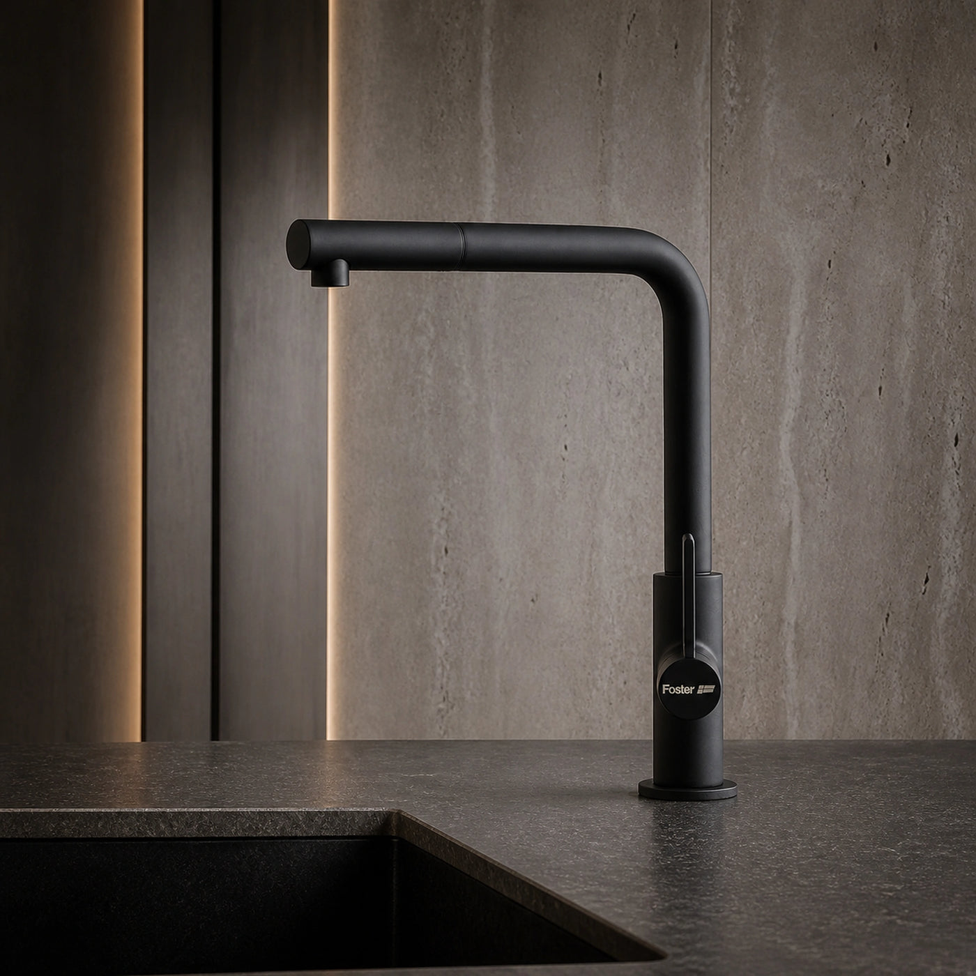 Omega Plus Matte Black mixer tap with pull out shower head 