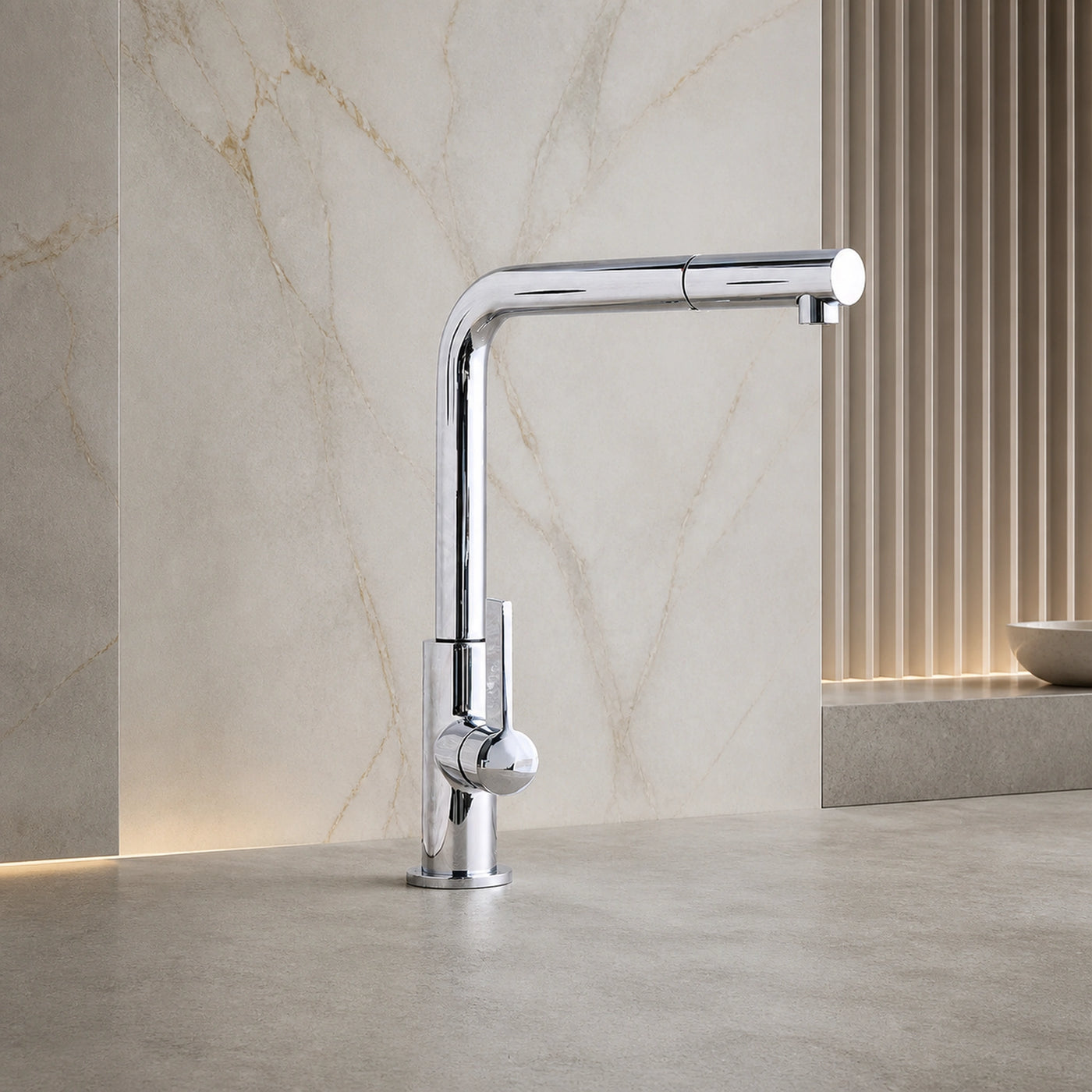 Omega Plus gold Satin Steel with pull out shower head 