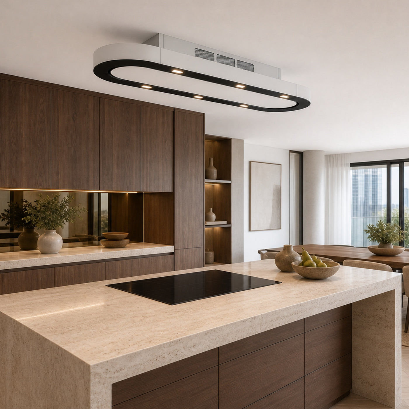 Designed to suit any style kitchen 6 x LED lights and filter system, Glass frame and glass door